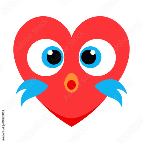 Surprised Heart with Wide Eyes and Blue Accents an Illustration for Valentines Day and Love