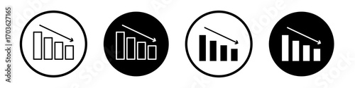 Decrease icon collection in black and white filled and outlined style for web.