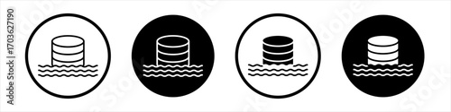 Data lake icon collection in black and white filled and outlined style for web.