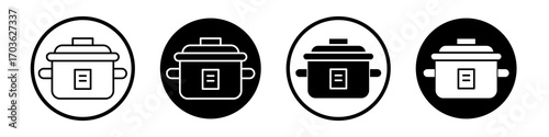 Crock pot icon collection in black and white filled and outlined style for web.