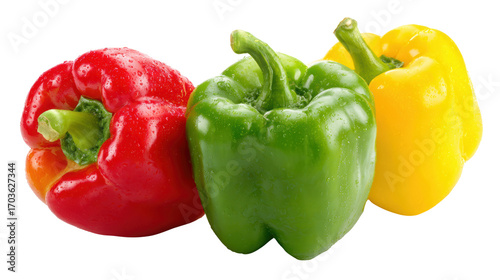 Colorful bell peppers on white isolated background, ideal for health and cooking themes.