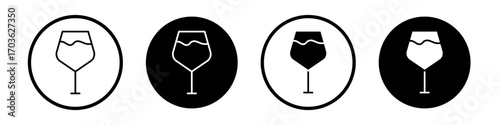 Cup of wine icon collection in black and white filled and outlined style for web.