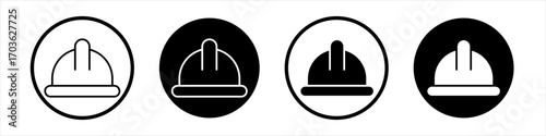 Construction safety helmet icon collection in black and white filled and outlined style for web.