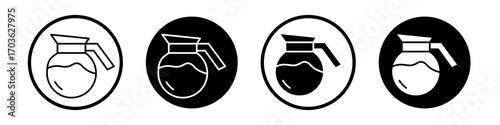 Coffee pot icon collection in black and white filled and outlined style for web.