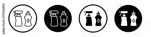 Cleaning products icon collection in black and white filled and outlined style for web.