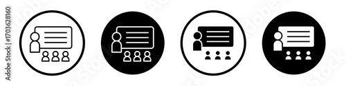 Classroom icon collection in black and white filled and outlined style for web.