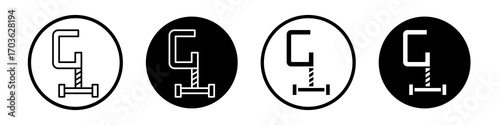 Clamp icon collection in black and white filled and outlined style for web.