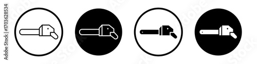 Chainsaw icon collection in black and white filled and outlined style for web.