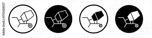 Cement mixers icon collection in black and white filled and outlined style for web.