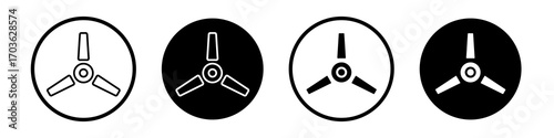 Ceiling fan icon collection in black and white filled and outlined style for web.