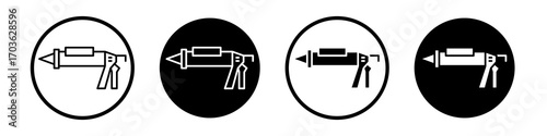 Caulk gun icon collection in black and white filled and outlined style for web.