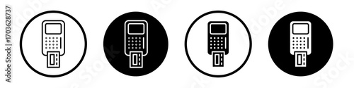 Card machine icon collection in black and white filled and outlined style for web.