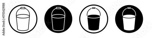 Bucket icon collection in black and white filled and outlined style for web.