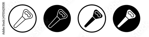 Bottle opener icon collection in black and white filled and outlined style for web.