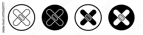 Band aid icon collection in black and white filled and outlined style for web.