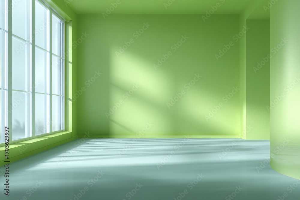 Fototapeta premium Empty lime green room with large window