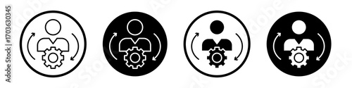 Adaptation icon collection in black and white filled and outlined style for web.