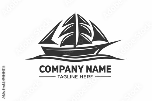Minimalist sailboat logo silhouette cruising gracefully on ocean waves providing maritime symbol