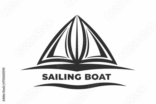Minimalist sailing boat displays a bold silhouette, hinting maritime adventures upon crisp, stylized waves