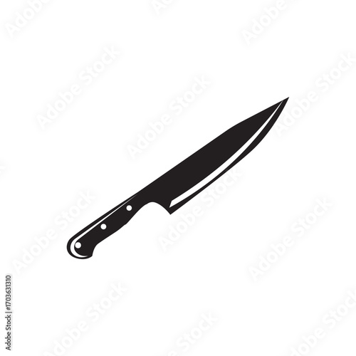 Chef knife illustration. Black chef knife silhouette, ideal for cooking, kitchen, and restaurant designs.