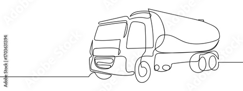 Continuous line vector illustration of an oil tanker truck. Editable stroke.