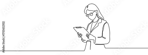 Continuous line vector illustration of a female researcher. Editable stroke.