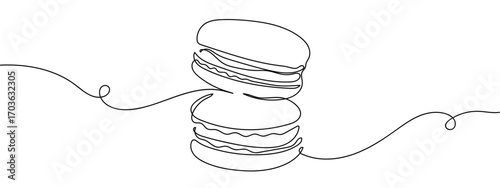 Continuous vector line of two macarons. Editable stroke.