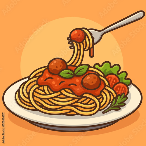 vector illustration of a spaghetti meatballs