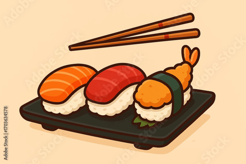 vector illustration of a sushi plate