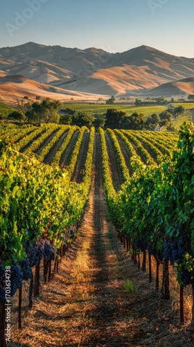 Wallpaper Mural Vineyard rows bathed in golden light, leading towards distant mountains Torontodigital.ca