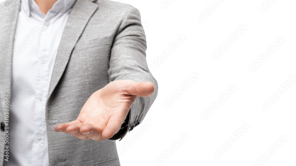 Fototapeta premium Professional man extending hand for handshake, white isolate background