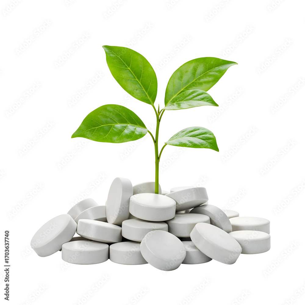 custom made wallpaper toronto digitalSymbolic recovery — green plant growing from pills isolated on white background, PNG