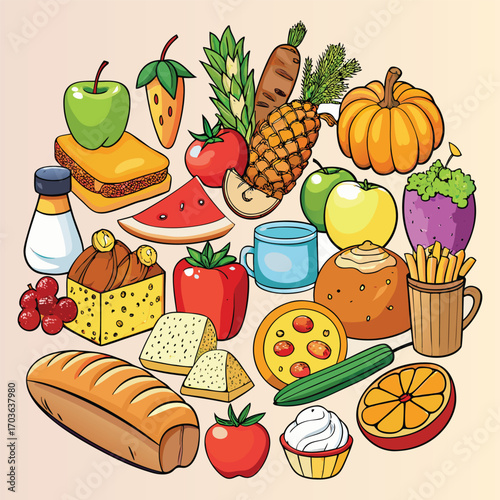 Food vector, Food design, Food concept, Food post, Food cartoon, Food icon, Food template, Food art, Food topics, Food doodle