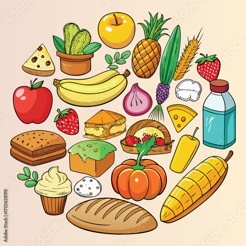 Food vector, Food design, Food concept, Food post, Food cartoon, Food icon, Food template, Food art, Food topics, Food doodle