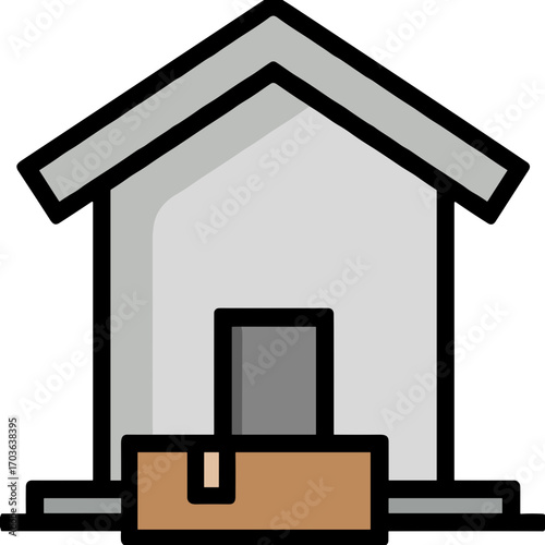Package delivery to house icon in colorful flat style