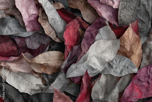 Wallpaper Mural A close-up view of a multitude of dried leaves.  Various shades of muted colors browns, reds, pinks, and grays cover the image. Torontodigital.ca