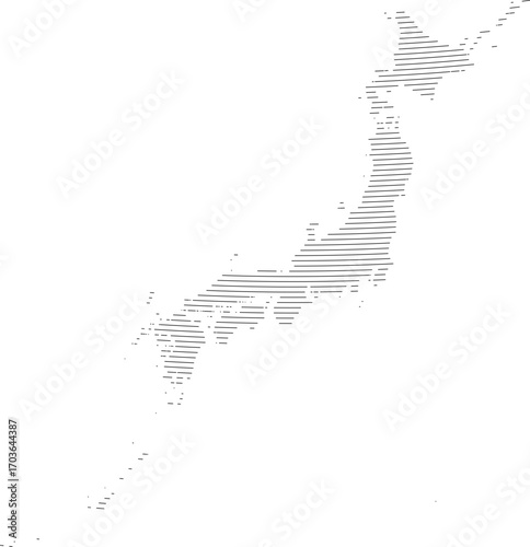 Japan vector map with line fill (Equidistant conic projection, PPT-compatible & fully editable)