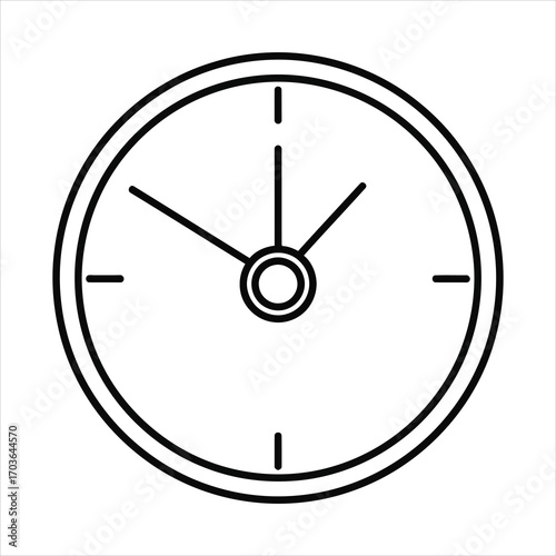 Black outline clock face with simple hands and hour markers time watch