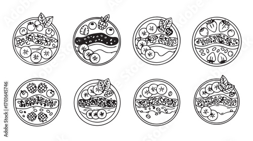 Collection of eight oval shaped decorative frames with intricate floral and scrollwork designs silhouette