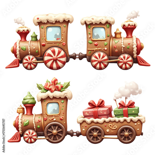 Festive Gingerbread Locomotive Pulling Candy Gift Carts Artwork
