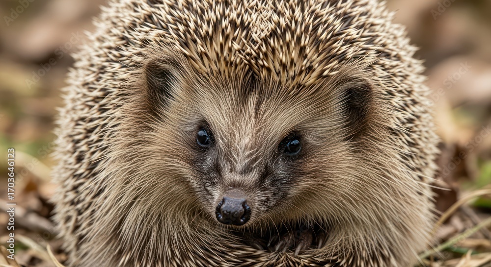 Fototapeta premium Close-up portrait of a wild hedgehog in a natural outdoor habitat