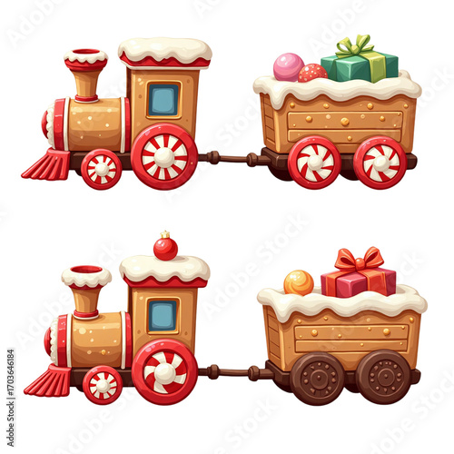 Christmas Candy Train Illustration with Gingerbread Style Artwork