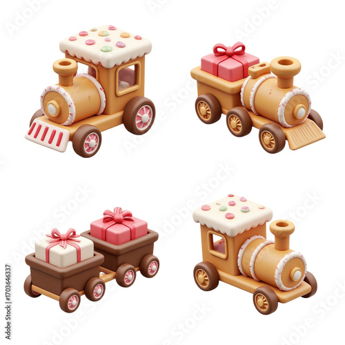 Gingerbread Train with Candy Wheels and Gift Carts Cartoon