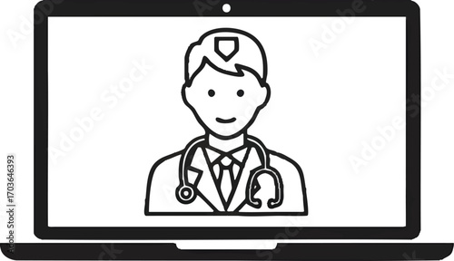 Virtual Healthcare A Doctor Appears on a Laptop Screen for Online Consultation