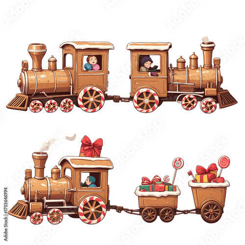 Festive Christmas Gingerbread Train Cartoon Illustration with Glow