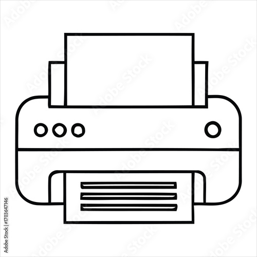 Black outline icon of a printer with paper output and input printing office equipment