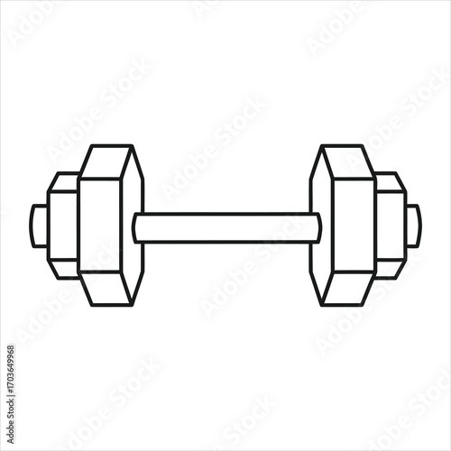 Black outline of a dumbbell with hexagonal weight plates on white background fitness exercise
