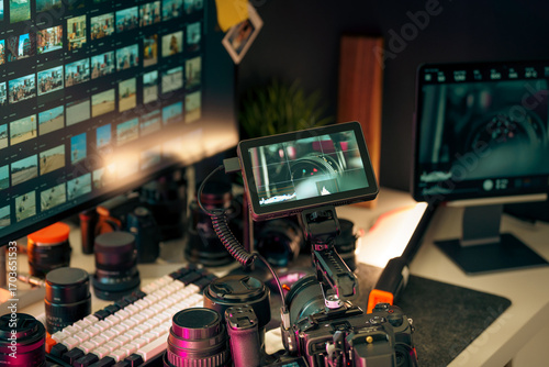Video Production Desk Setup Camera Monitor Workflow Tools