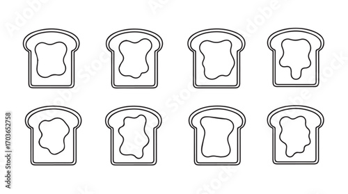 Eight slices of toast with butter spread in a silhouette style