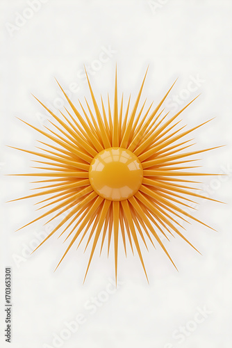 Abstract sunburst, orange sphere, radiating spikes.
